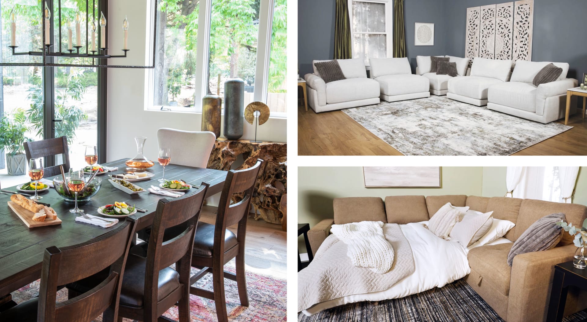 Extendable Dining Table, Modular Sectional, Sleeper sectional collage.