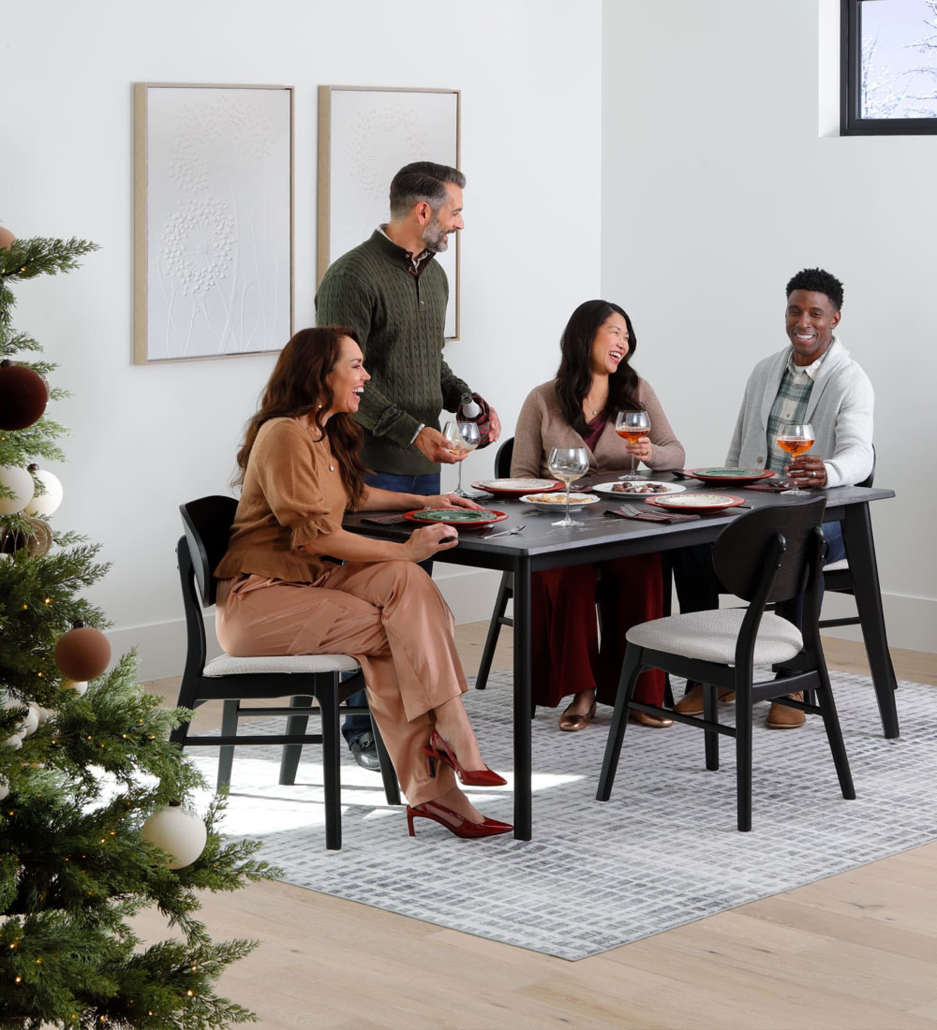 Black Smart-top stone looking dining Table in Christmas Dining Room