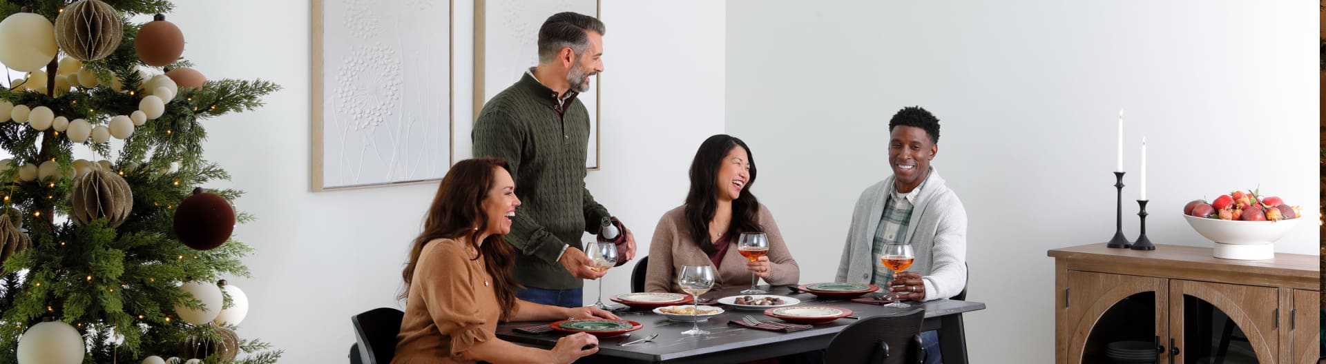 Black Smart-top stone looking dining Table in Christmas Dining Room