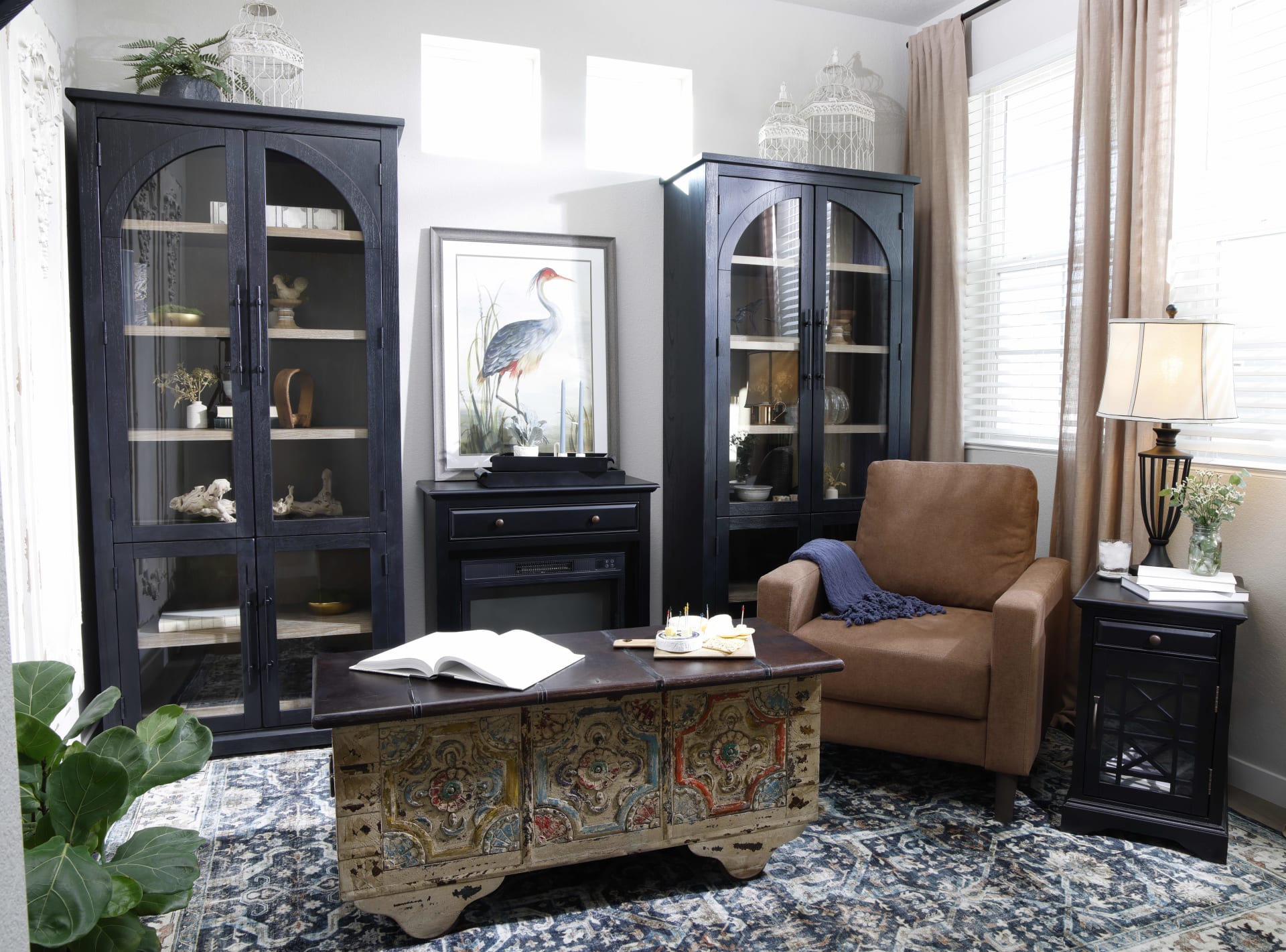 Arched cabinets in a maximalist room