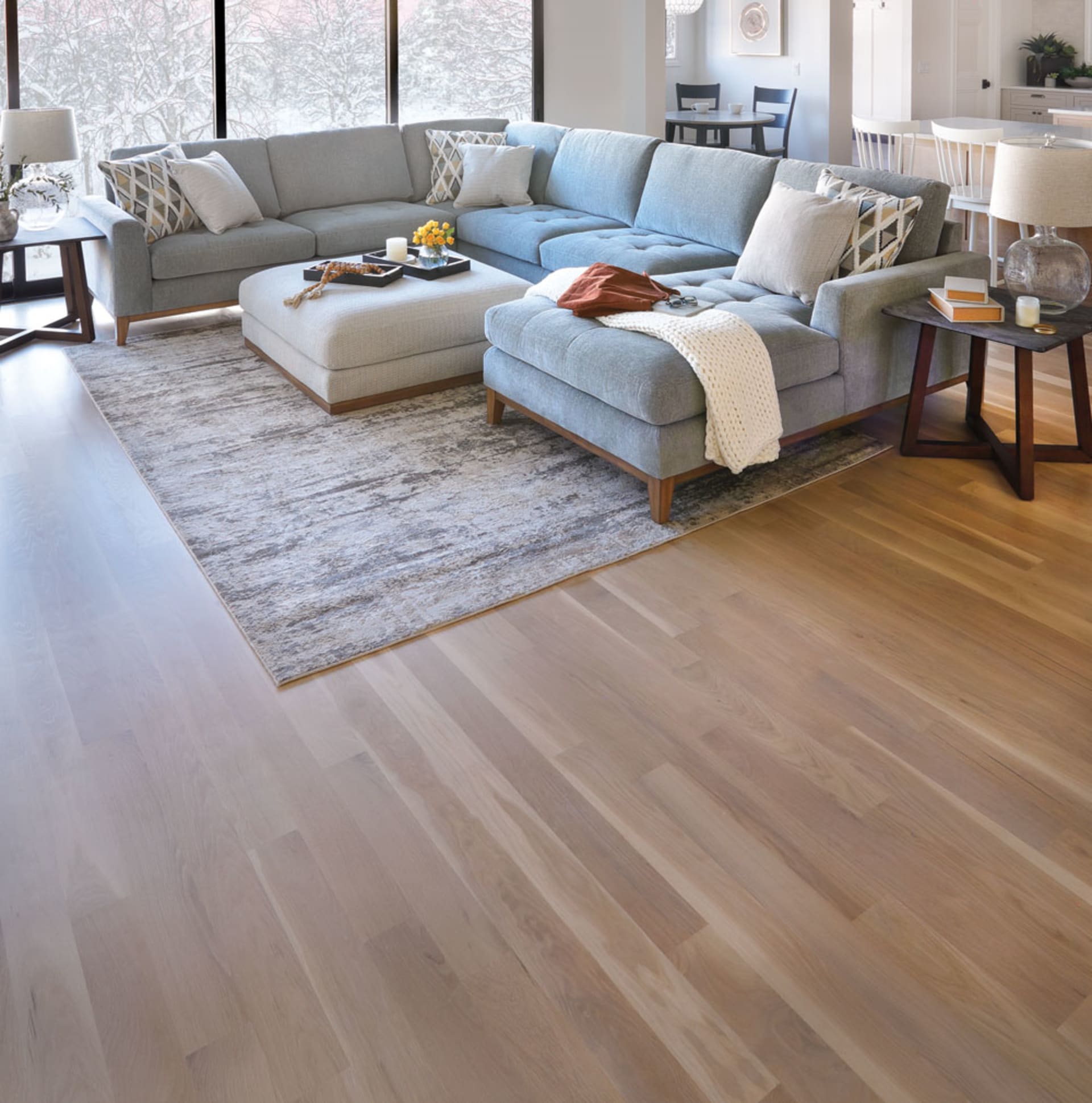 Microvelvet Sage colored Sectional with wooden base