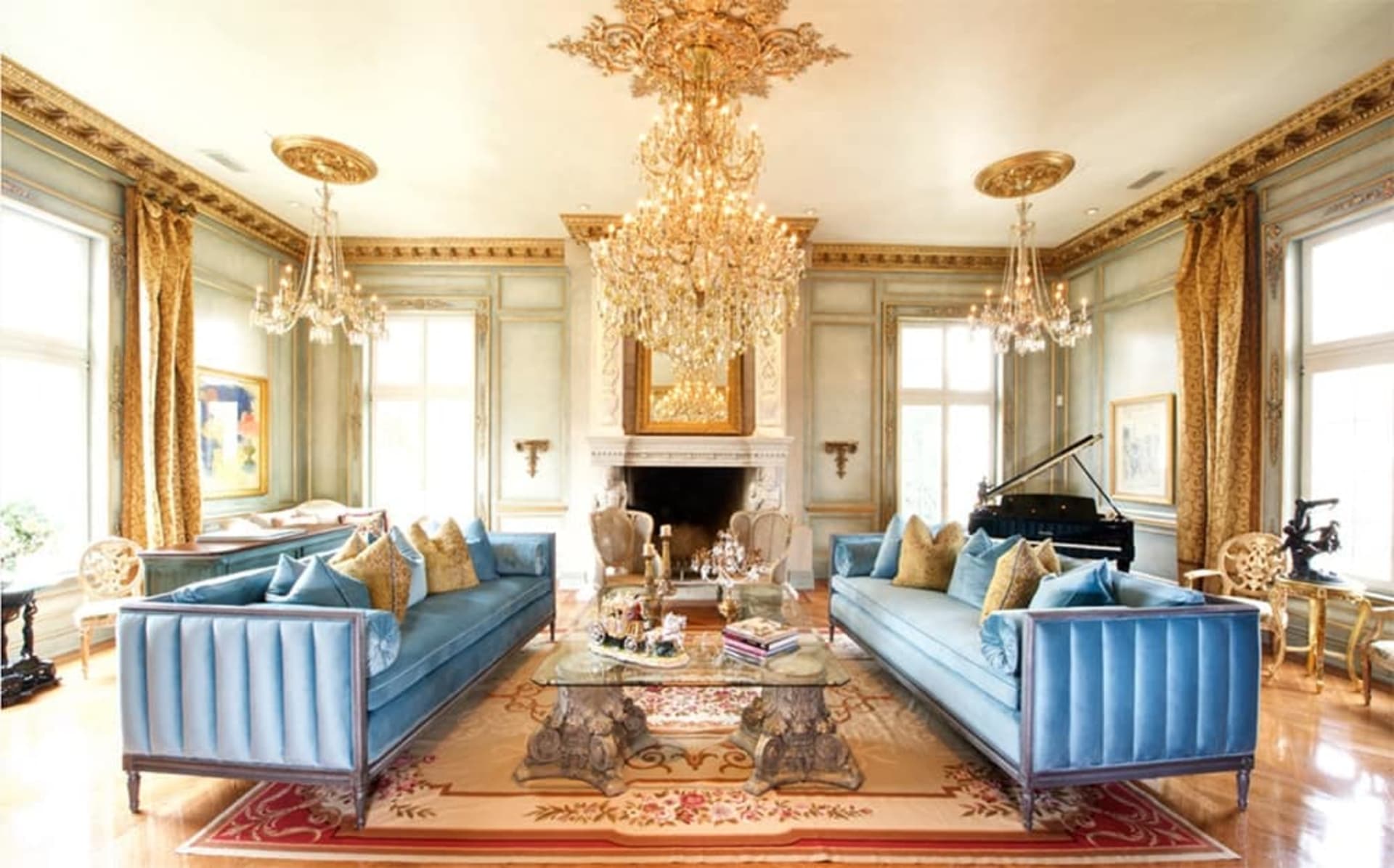 Blue accented victorian living room for Color of the Year blog