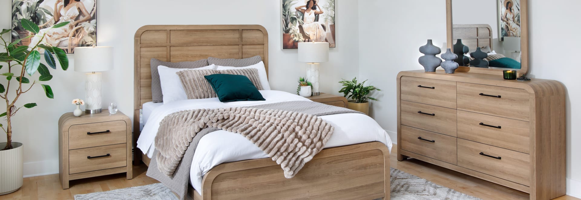 Light Wooden Bed frame in Bedroom
