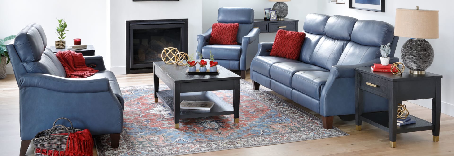 Blue Leather Sofa Set