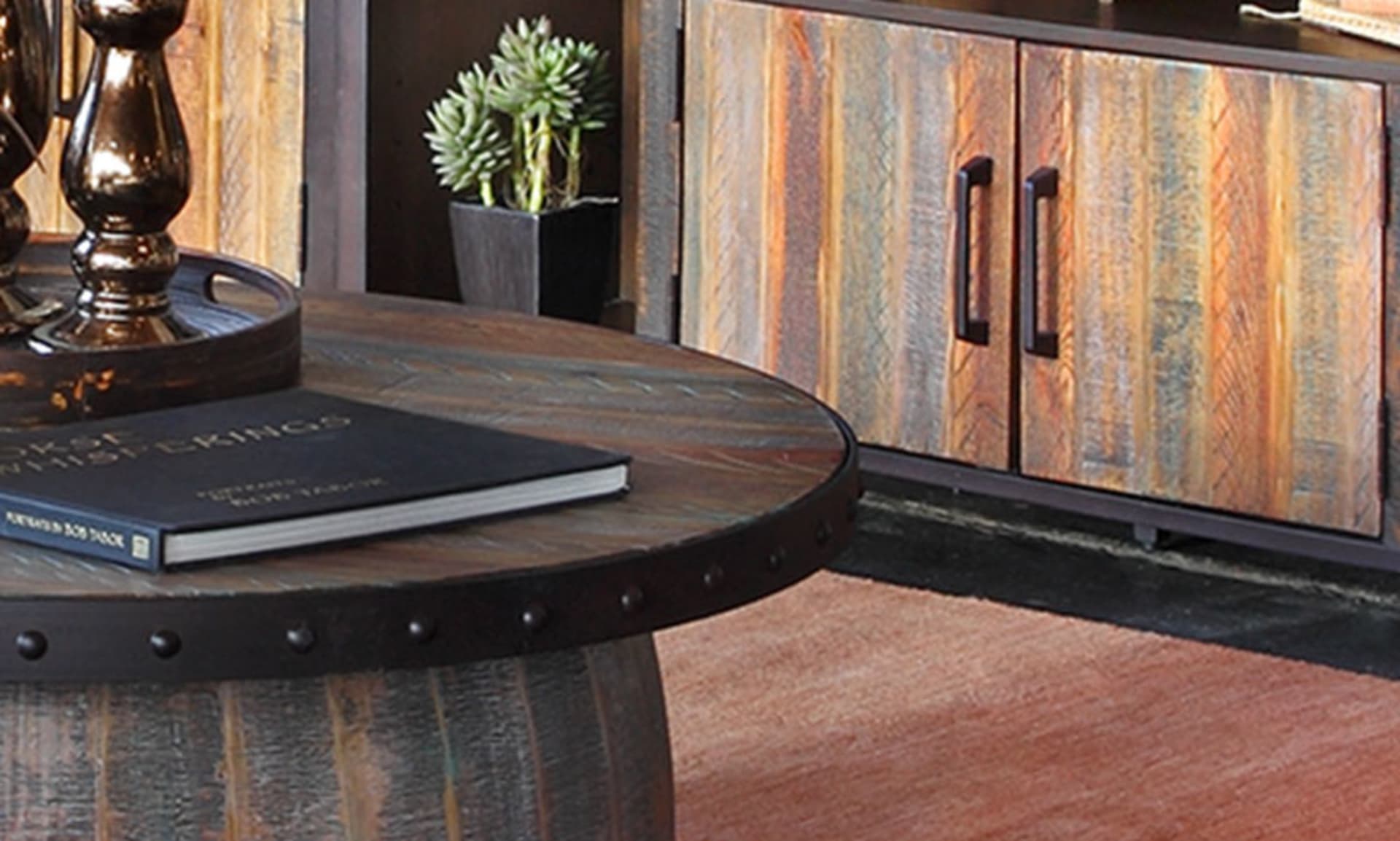 Table and TV Stand with Detailed Colorful Wood Grain