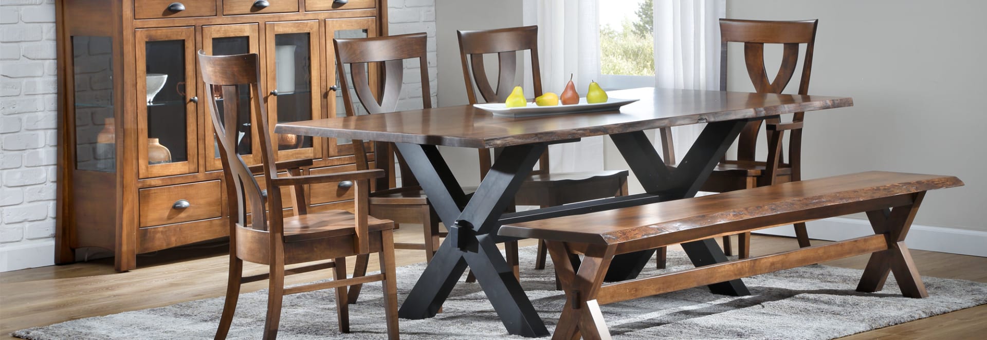 Brown Wood top dining Set with black wooden x legs