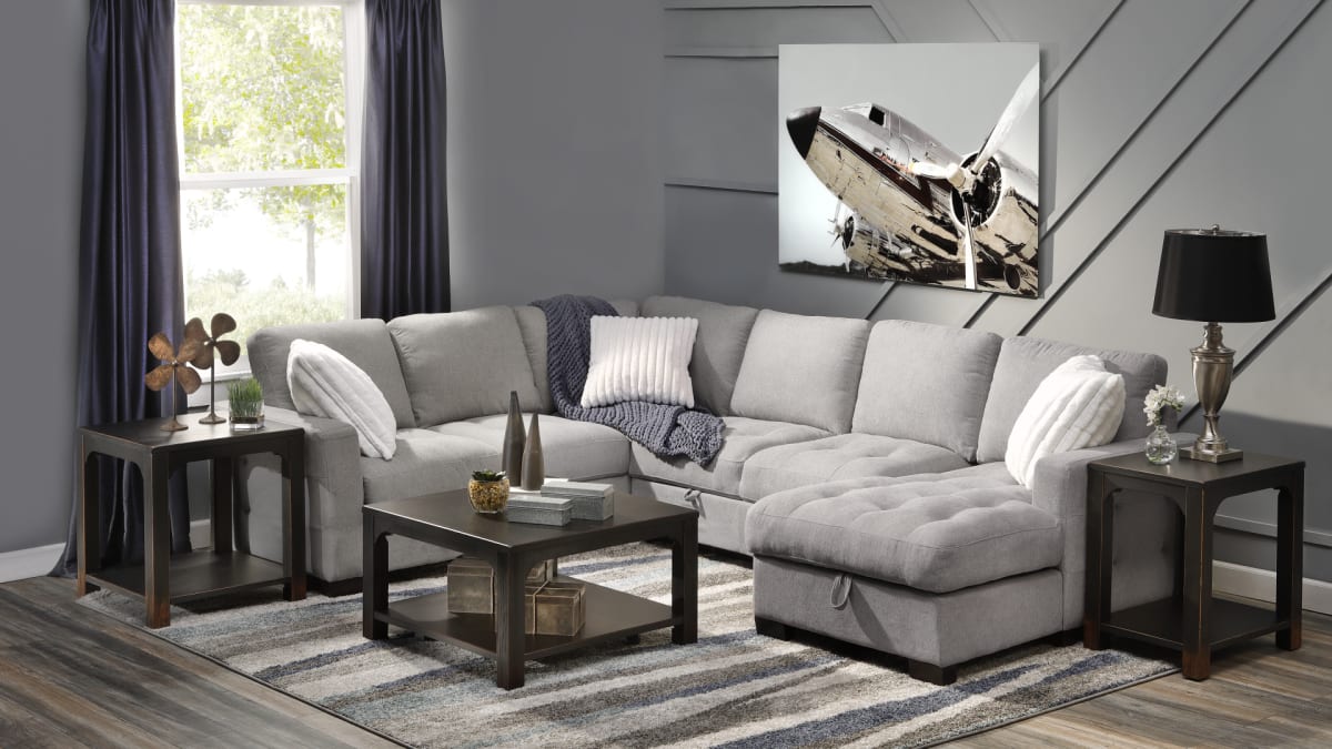 Cream colored Modular Sectional with Storage functions in Living room