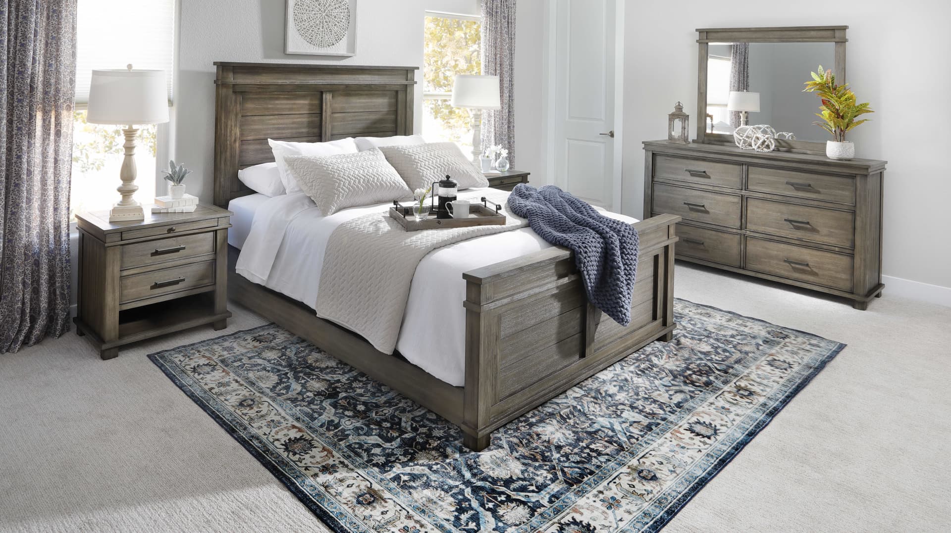 Conifer Panel Bed in bedroom with rug