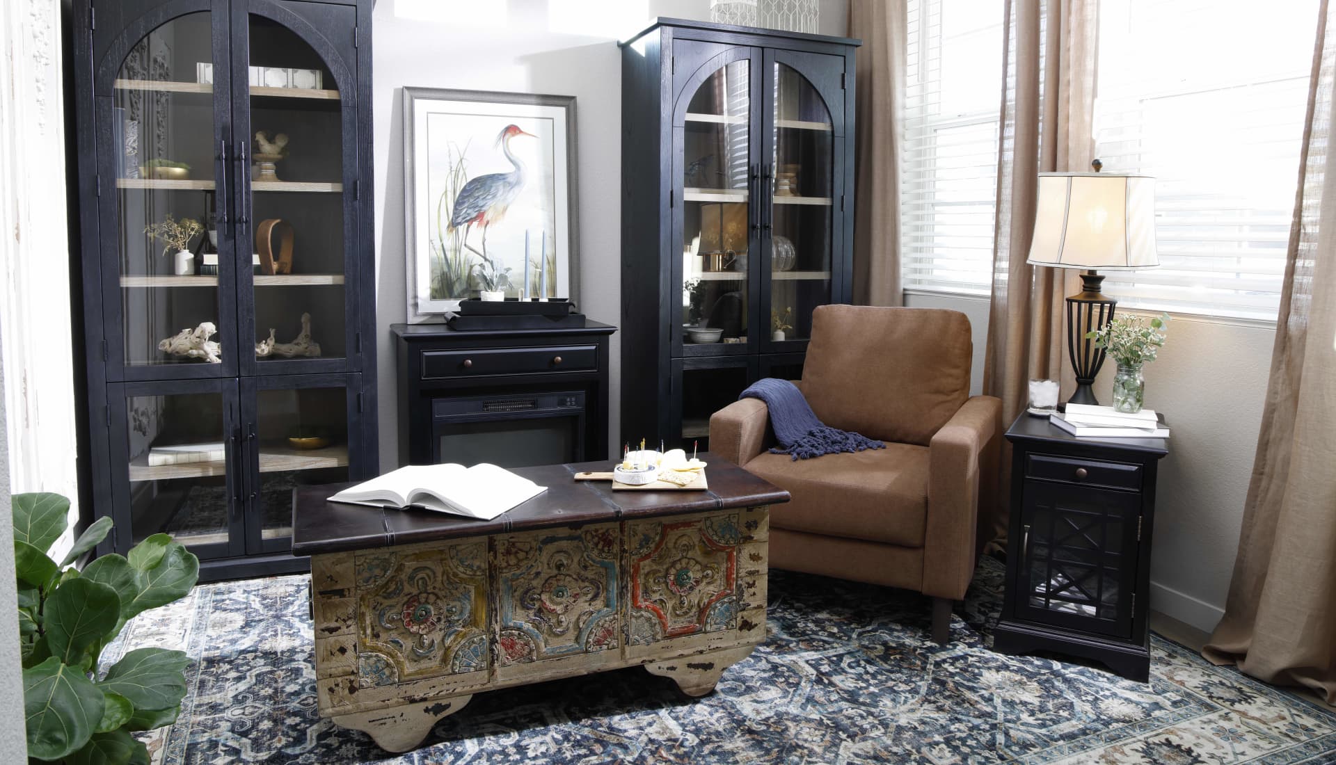 Arched cabinets in a maximalist room