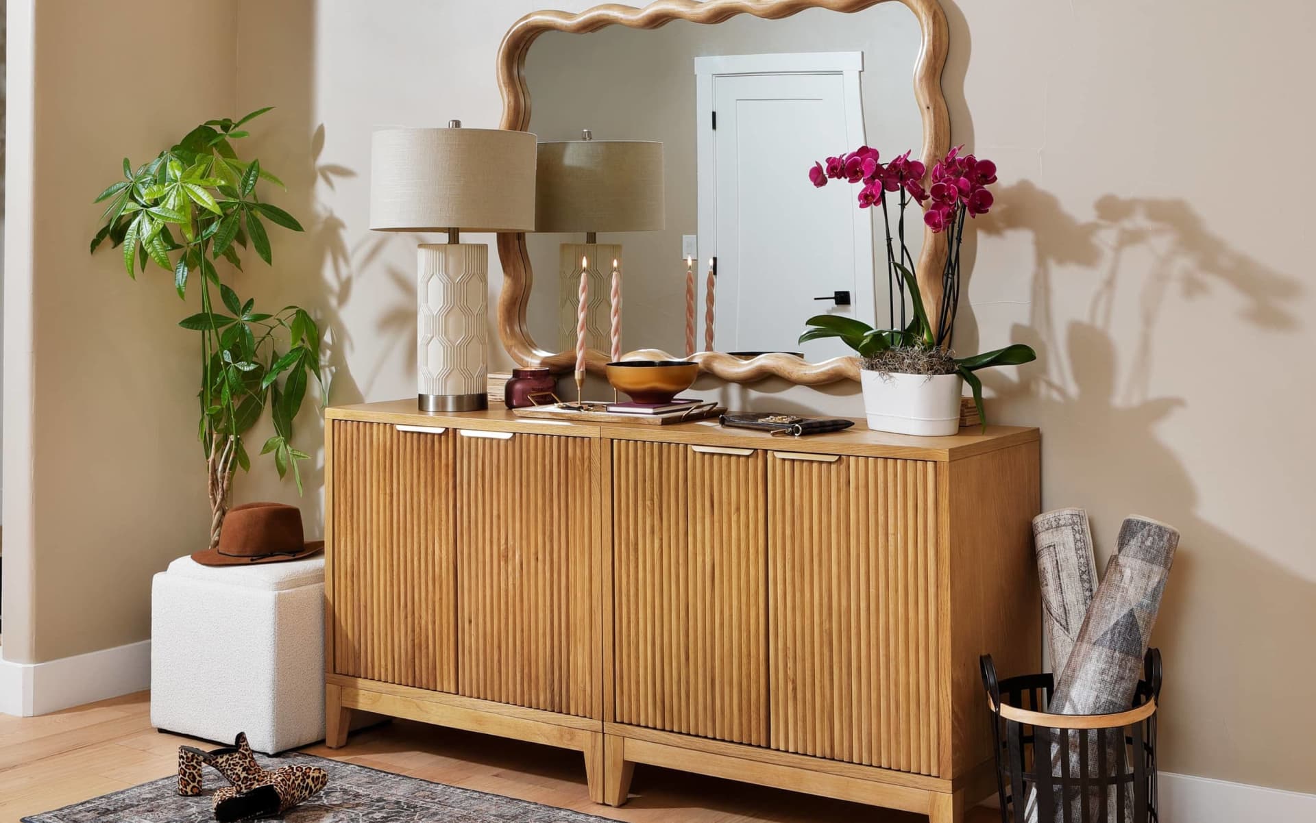 Reed Console Table in a modern entryway