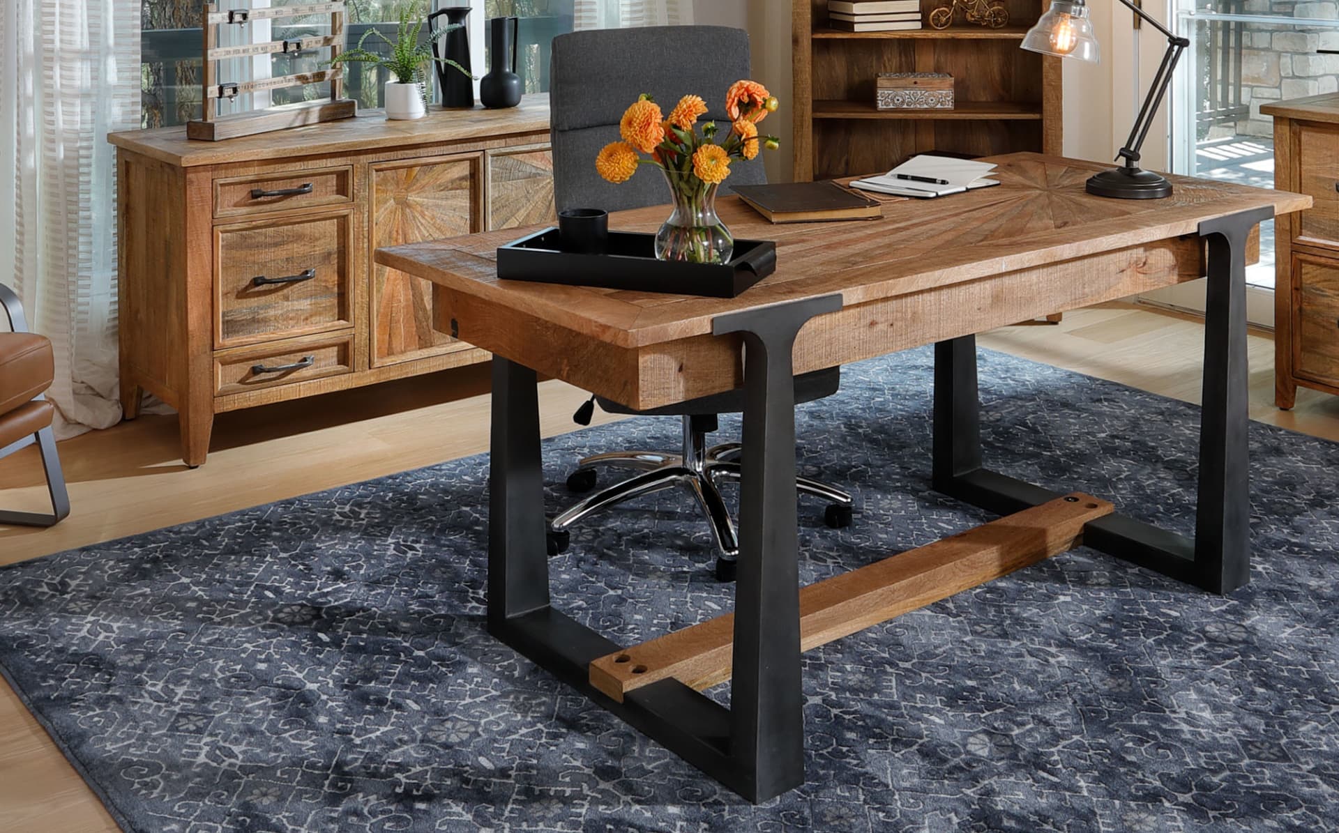 Office Set with Multi-toned wood sunburst inlay