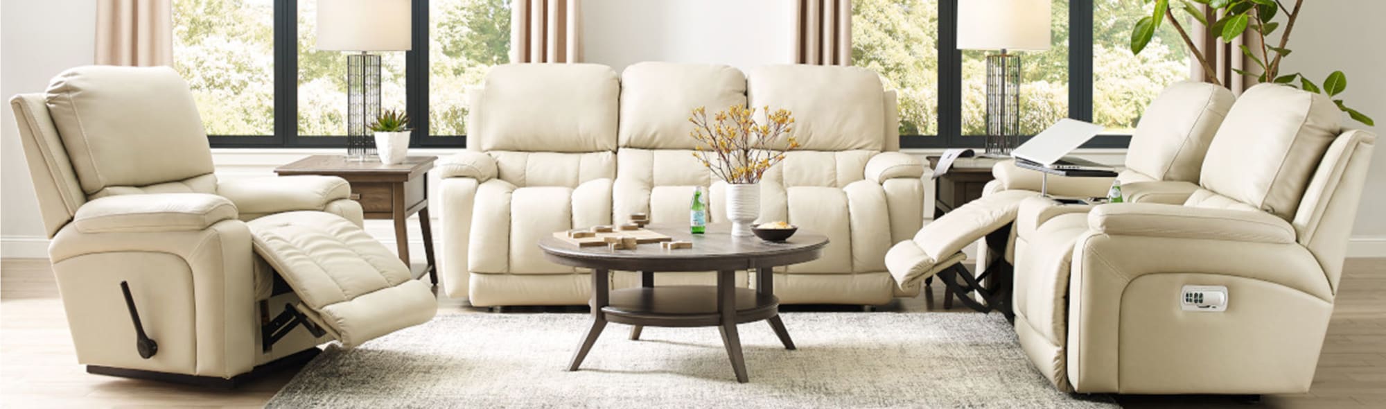 Greyson Cream Colored Leather Sofa Collection